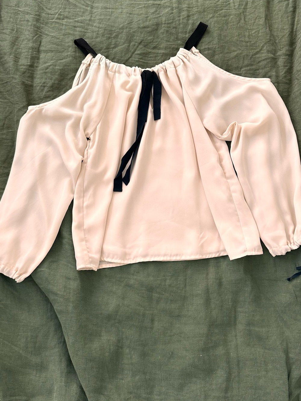 Cream Cold-Shoulder Blouse with Black Tie Straps
